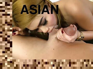 asiatisk, fisse-pussy, synsvinkel, thailænder, sperm, blond, tatovering