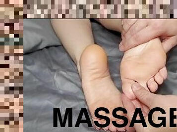 amatör, cumshot, milf, mamma, massage, fötter, sprut, mor