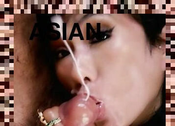asiatisk, cumshot, thailändsk, ansiktssprut, sprut, vacker-pretty, kuk, saftig, sugande