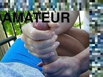 This handjob takes the fun outside for a nut with nature