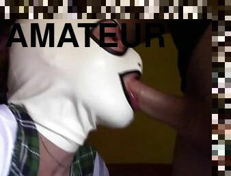 student, amatör, avsugning, deepthroat, creampie, ansiktssprut, sprut, oral, latex, maskiner-mask