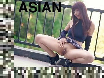 asiatisk, gigantisk, masturbation, orgasm, pissande, fitta-pussy, kvinnligt-sprut, amatör, leksak, maskiner