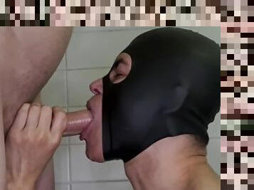 extrem, avsugning, deepthroat, sväljer, latex, kuk, maskiner-mask, hårt