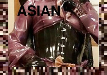 asiatisk, amatör, fetisch, latex, ensam, docka, gummi