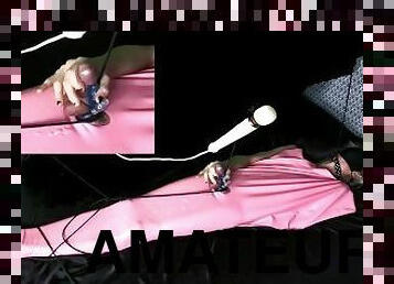 masturbation, amateur, ejaculation-sur-le-corps, jouet, bdsm, latex, solo, bondage