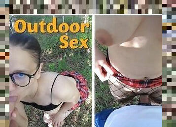 Risky Outdoor Sex with Amateur Babe with Glasses