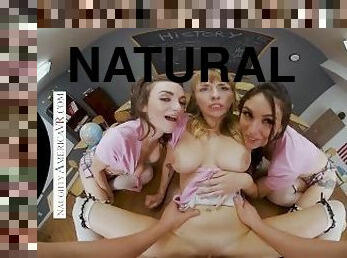 Naughty America - College babes, Angel Youngs, Ashley Wolf, & Mila Taylor find out their Professor h