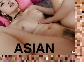 asien, groß-titten, alt, zwischen-den-rennen, junge, gießerei, creampie, gesichtspunkt, thai, junge18