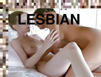 lesbian-lesbian, mainan, bersetubuh, berambut-cokelat, sayuran