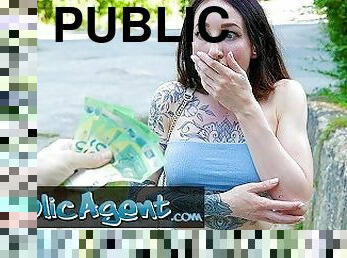 Public Agent A genuine outdoor public fuck for a tattooed babe with smoking body