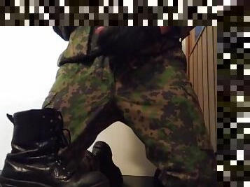 Soldier boy masturbates and cum on combat boots