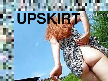Girl walks without panties and films herself upskirt