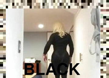 Brigitte's Black dress (trans, crossdress, mask, female mask, fetish, blonde, pantyhose, high heels)