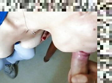 Quick blowjob in kitchen
