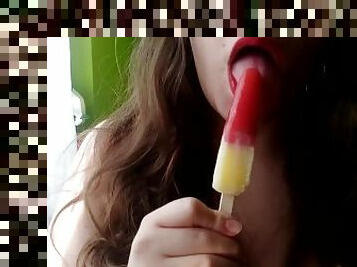 Red lipstick slut sucking on popsicle - ASMR
