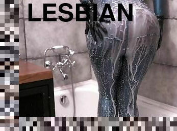 רחצה, לסבית-lesbian, כוכבת-פורנו, מצחיק, פטיש, גומי, רטוב, השתלטות, שליטה-נשית, גומי-rubber