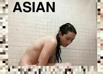 asien, baden, dilettant, homosexuell, dusche, latex, allein, twink