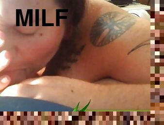 POV BJ Brunette Milf Pawg BBW in Stockings gets shoved down on excited fan - Videos on Request