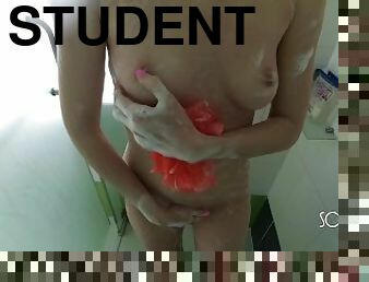 mandi, mastubasi, umum, vagina-pussy, pelajar, mandi-shower