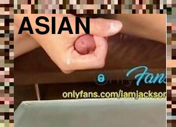 asiatisk, pappa, cumshot, gigantisk-kuk, gay, avrunkning, sprut, ensam, farsan, kuk