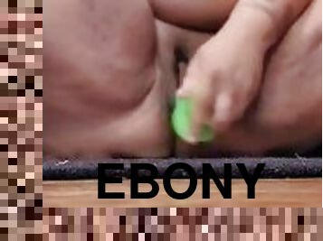 Ebony bbw fucks herself with dildo
