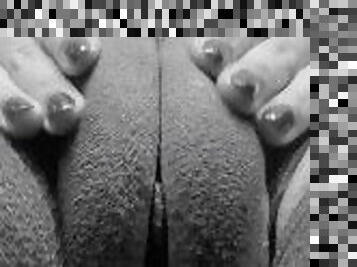 My little fat pussy takes a glass dildo deep. B&W video.