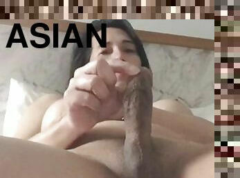 Asian ladyboy masturbation with cumshot