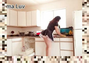 Client Spys on French Maid while She Washes Dishes and Gets Caught!!!