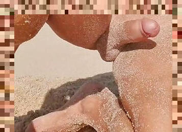 masturbation, public, plage, bite