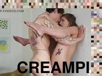 dilettant, reifen, zwischen-den-rennen, schwer, creampie, tattoo