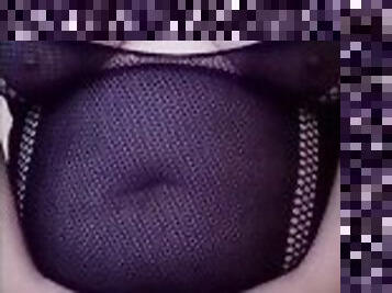 Hot BBW milf in fishnet body suit