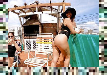 Drinking Pee On The Public Terrace Two Very Hot Friends Big Latin And Brazilian Asses Sun And Thi