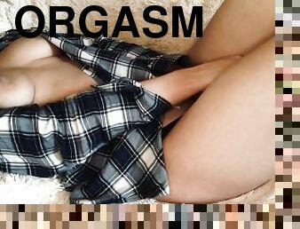 masturbation, orgasm, fitta-pussy, amatör, fingerknull, ensam, brunett, små-bröst