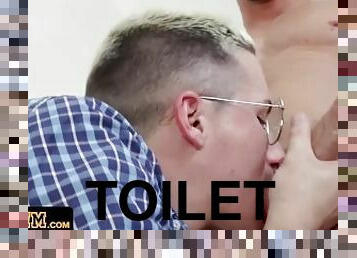 Nerdy Boy With Big Cock Gets Surprised In The School Toilets By Teacher And Lets Him Suck His Cock