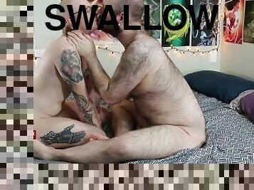 amatør, blowjob, svelging, kyssing, cum, suging