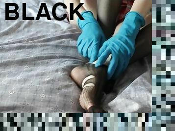 infirmière, black, pieds, bas, fétiche, en-nylon, jambes, taquinerie, orteils