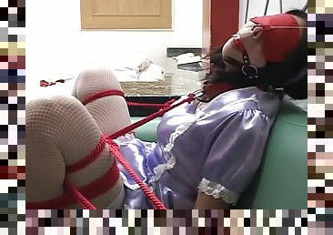 Purple Maid Blindfolded And Bound