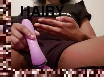 Watching Porn & Playing w My Vibrator  EXTREMELY Hairy Black Pussy