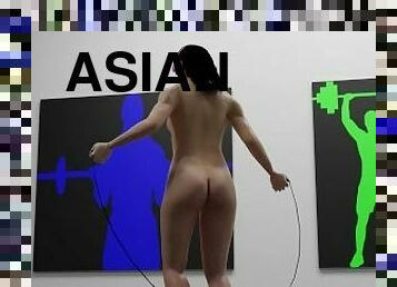 asiatic, lesbiana, 3d, micuta, solo, corean, sala, bruneta, tate-mici, antrenament