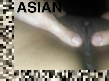 Rubbing Thick Asian Thighs and Tight Pussy With Lotion