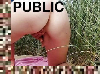 masturbación, orgasmo, al-aire-libre, público, amateur, playa