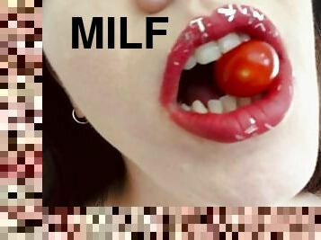 ASMR Sensually Eating Cherry Tomatoes Sexy Mouth Close Up Fetish by Pretty MILF Jemma Luv