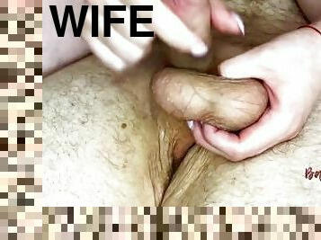 I persuaded my wife to massage balls, and she jerked off my dick at the same time BadGirlandBadBoy