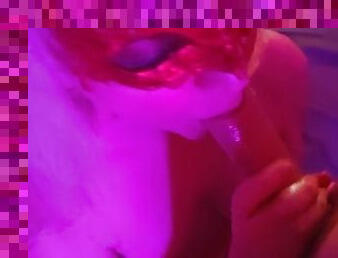 POV Blowjob - Hot Masked Blonde Sucks Big Cock and Takes load in Mouth and on Face