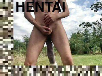 masturbieren, im-freien, öffentliche, hentai, hintern, parkplatz, blinkt