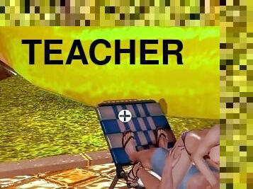 profesora, anal, japonés, playa, anime, hentai, 3d