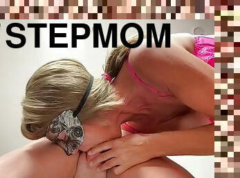 Stepmom gets rimming, ball squeezing, handjob, blowjob, cum extraction