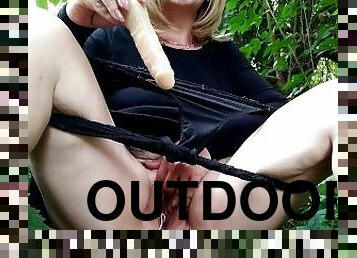 Enjoyed a silicone dildo outdoors