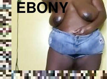 Ebony BBW Goddess pisses in denim Jean shorts