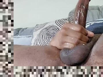 Black Dick Stroking With Balls Hanging